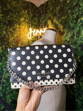 kate spade Black and White Polka Dot Chain Crossbody Bag